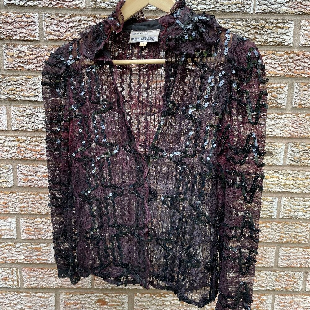 Black Lace Sequins Blouse